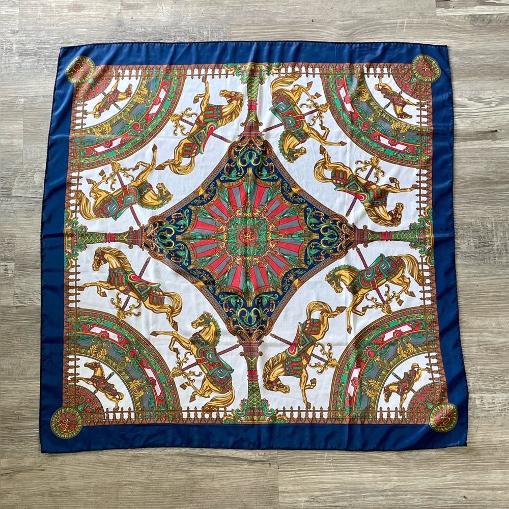 Hermes Paris 100% Silk Scarf with Carousel Horse Pattern - Picture 8 of 12